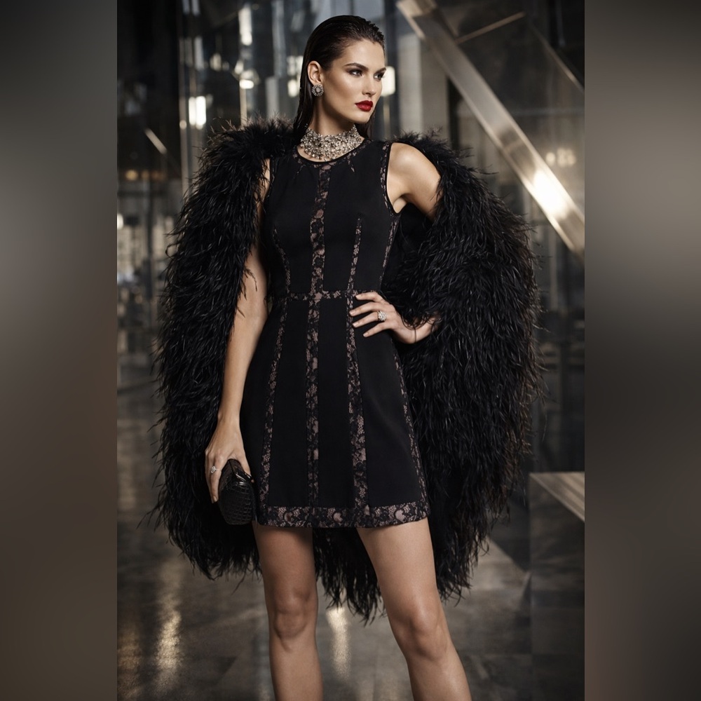 NWT BCBGMAXAZRIA Black Marae Blocked A-Line Dress